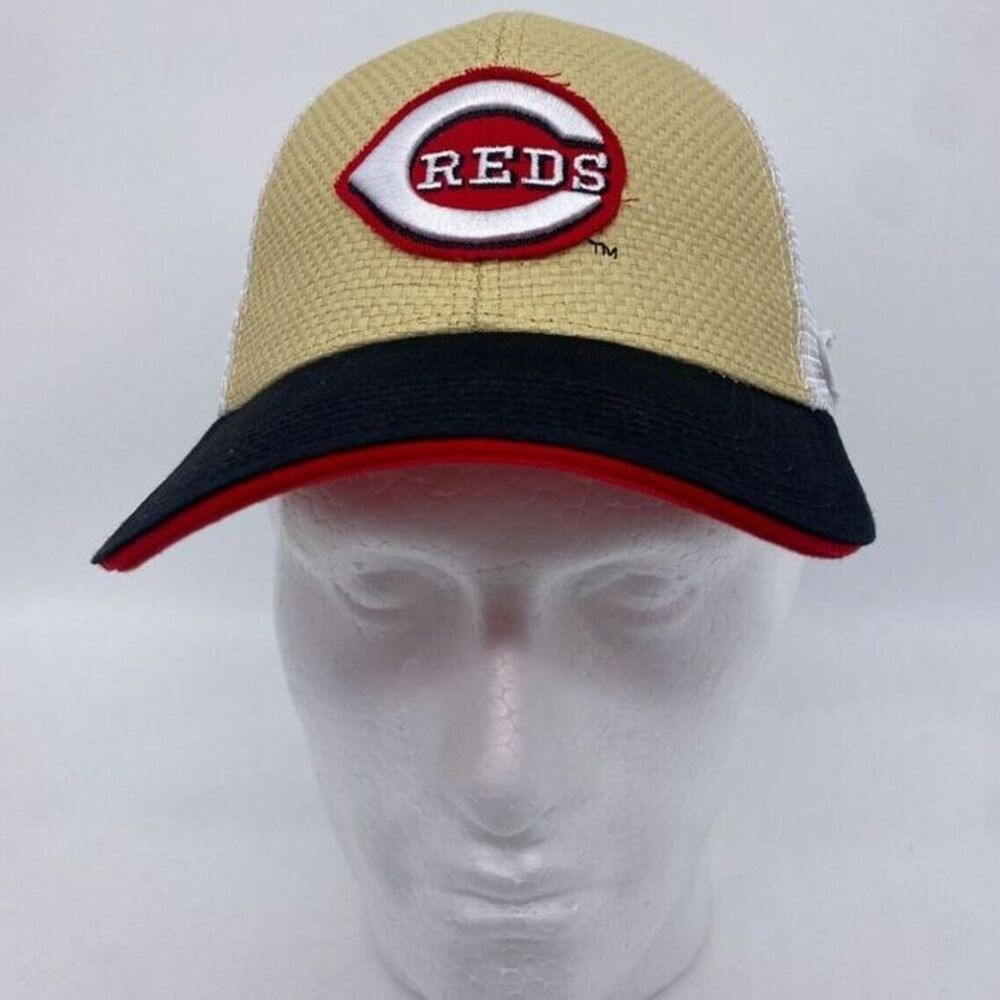 Cincinnati Red Hats Mens OSFA Tan Black Trucker Baseball Cap Montgomery Inn NEW